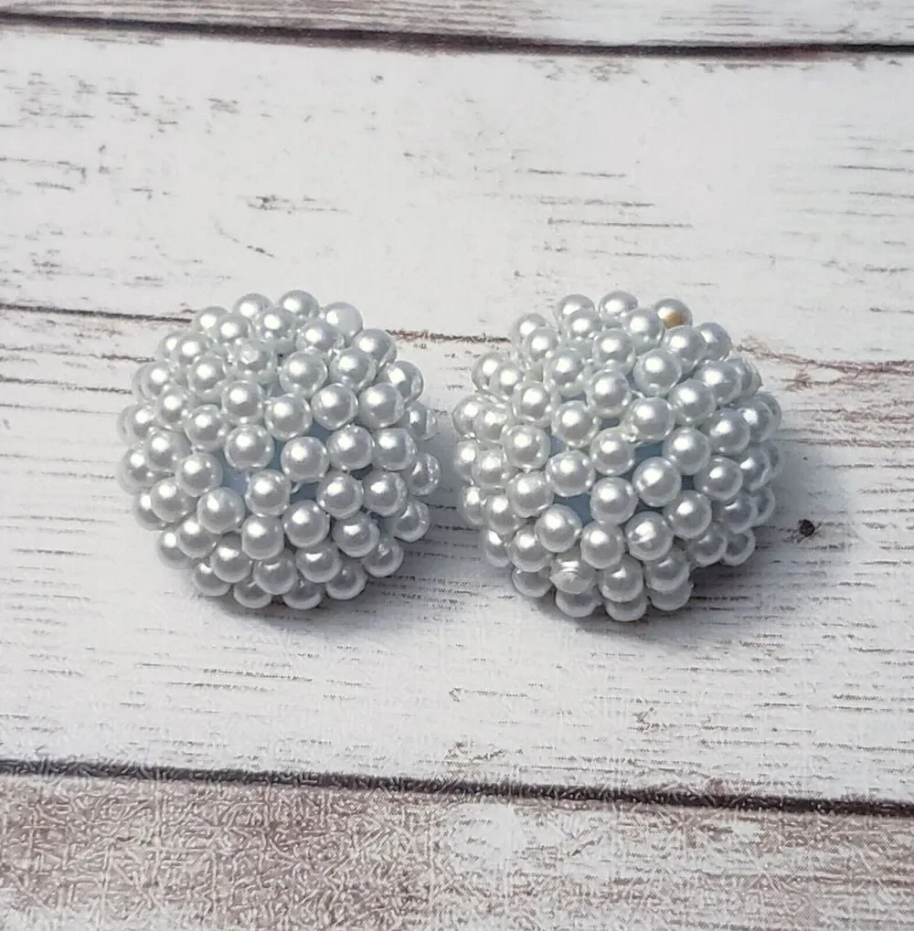 Vintage Clip On Earrings - 7/8" Faux Pearl Circle Shape